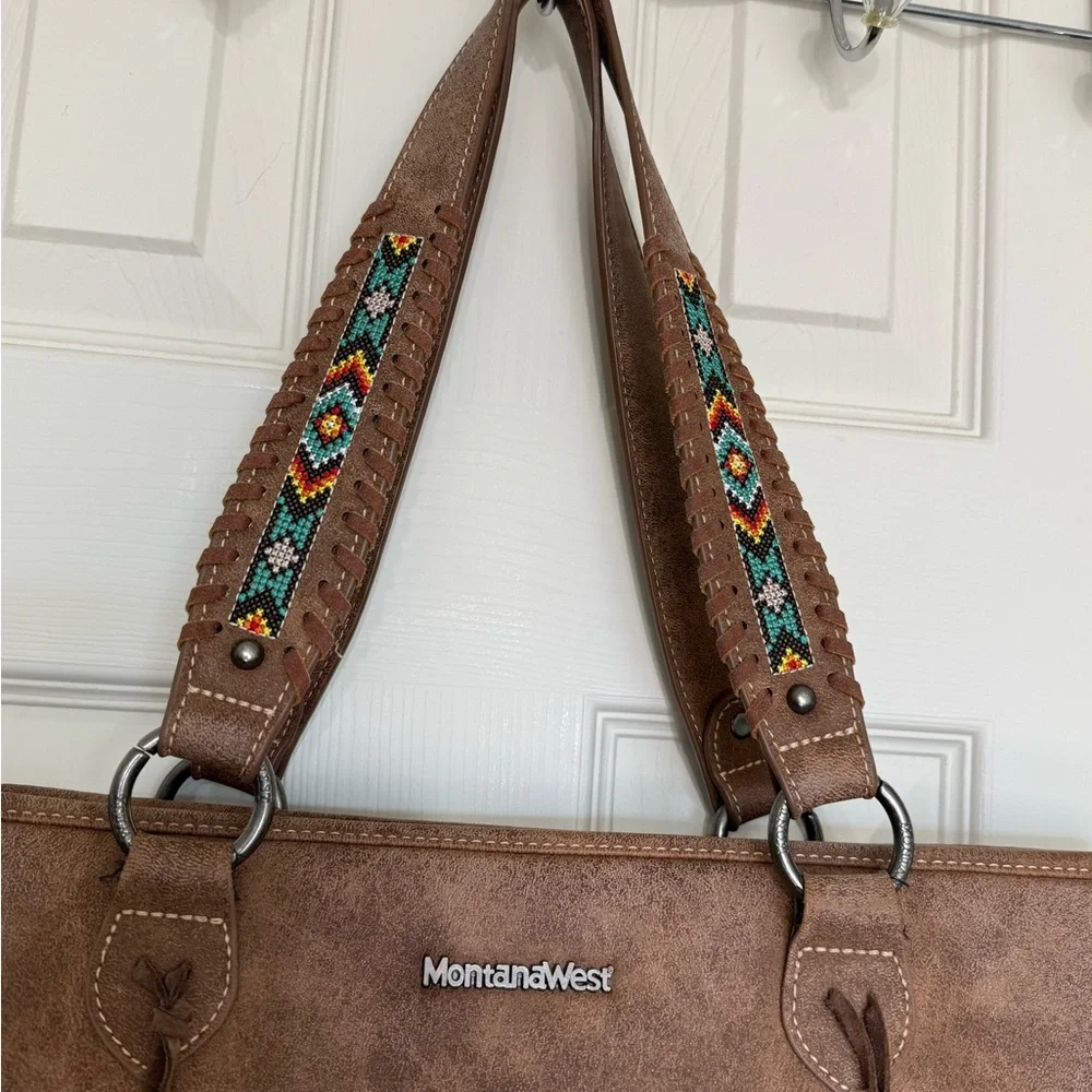 Montana West Embroidered Aztec Collection Brown Tote Purse Conceal and Carry